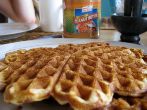 Norwegian neighbor, means norwegian food. Waffle saturday, without brunost and syltetøy, but with peanut butter.